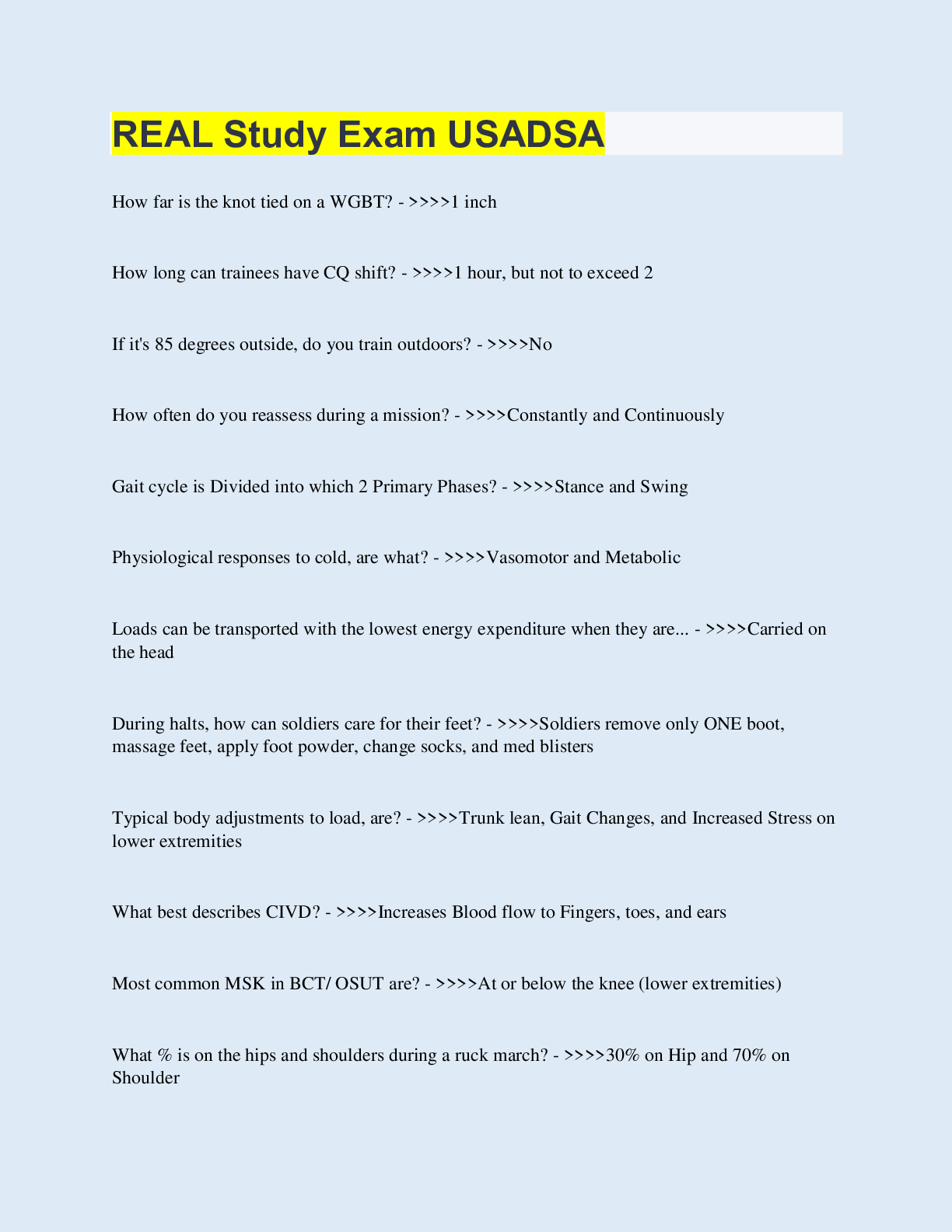 Preview image of REAL Study Exam USADSA   | 45 Questions with 100% Correct Answers | Updated & Verified document